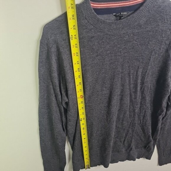 Ted Baker Sweater Men Size 3 (Medium) Gray Wool Crewneck Pullover Lightweight - Picture 2 of 8